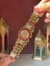 Kashmiri Gold-Plated Temple Jewelry Watch with Ruby & Emerald Stones