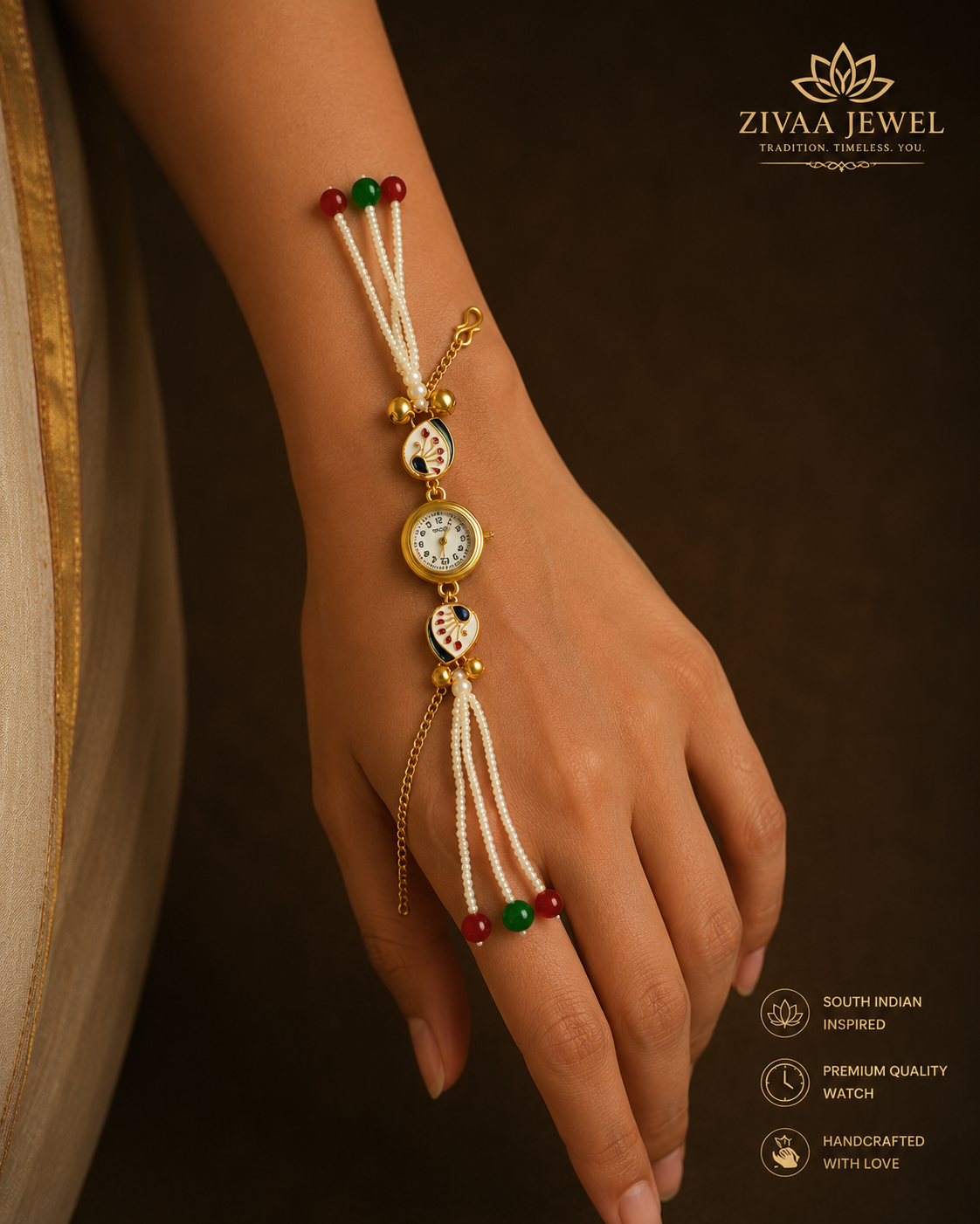 Kashmiri Pearl Bracelet Watch for Women – Traditional Ethnic Designer Watch