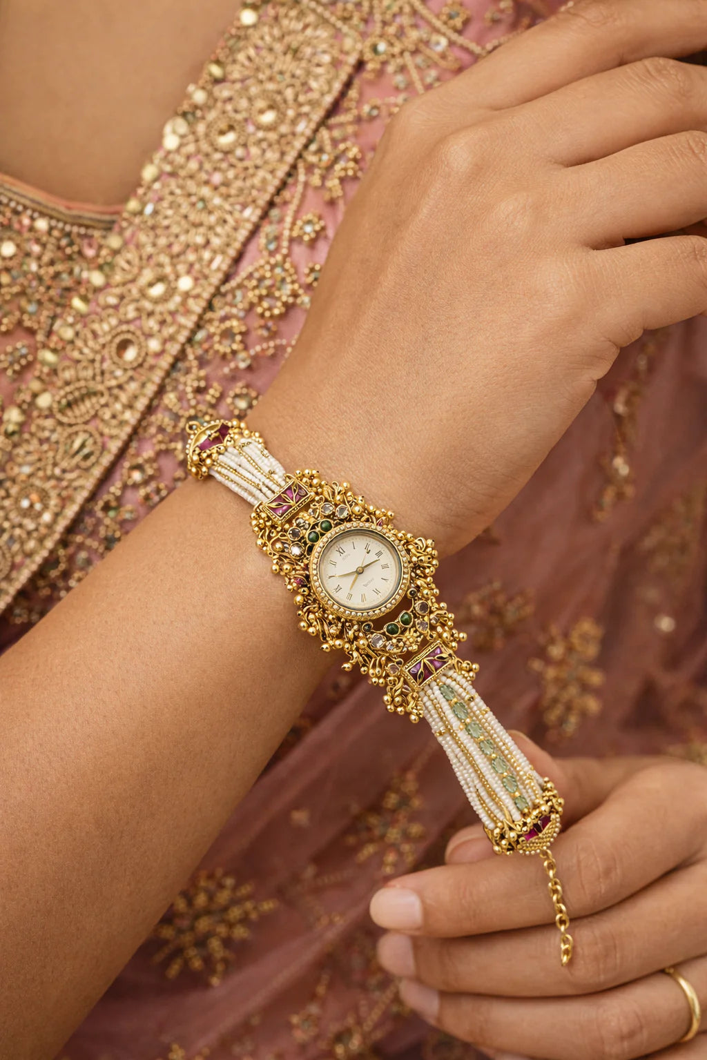 Kashmiri Pearl Bracelet Watch for Women – Traditional Ethnic Designer Watch