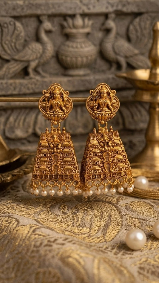 Lakshmi Temple Jhumkas  | Gopuram Design Earrings