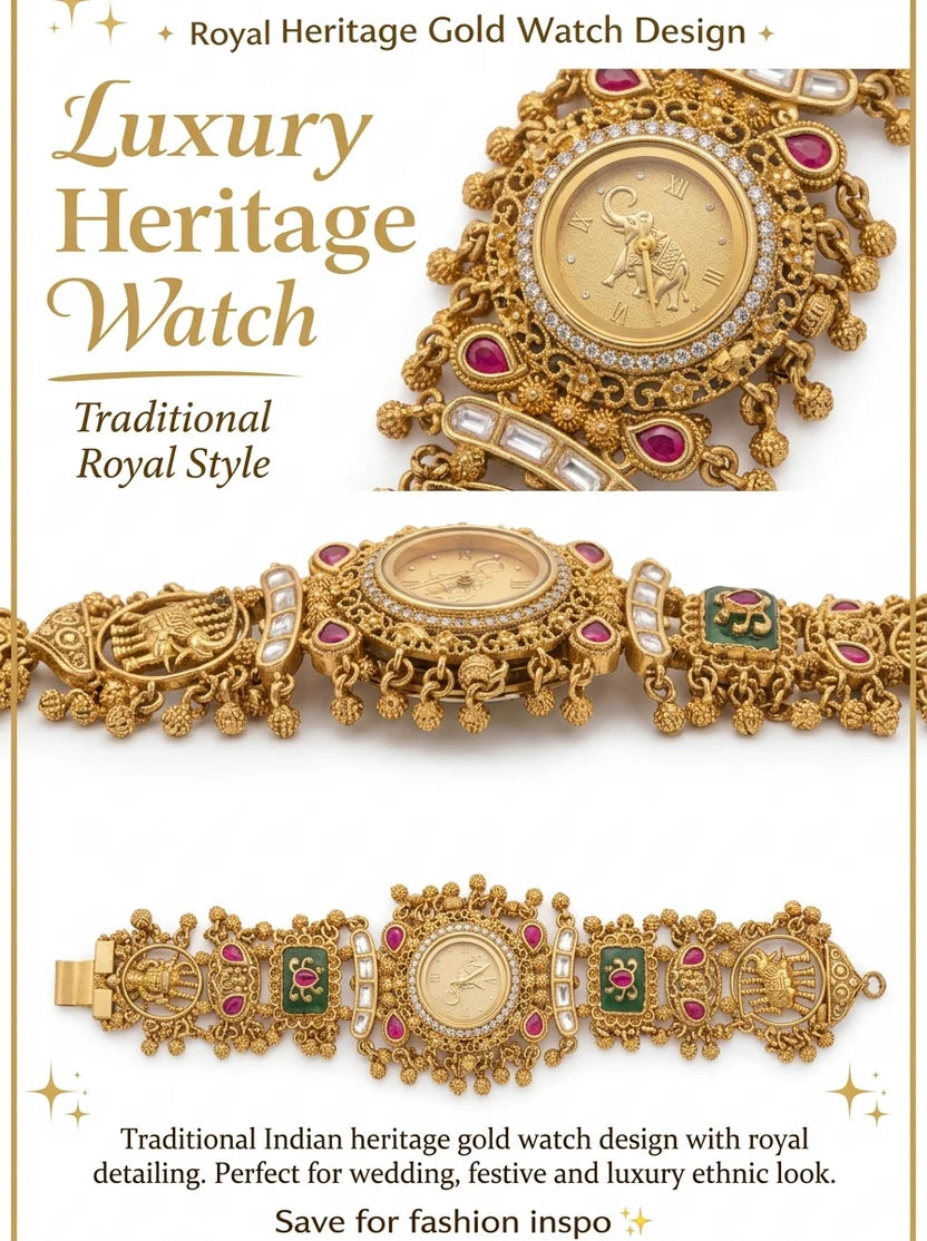 Royal Heritage Elephant Motif Bracelet Watch – Antique Gold Finish