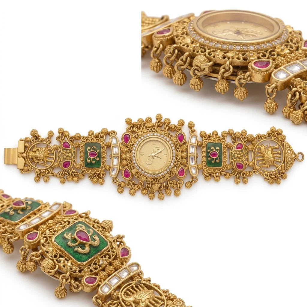 Royal Heritage Elephant Motif Bracelet Watch – Antique Gold Finish