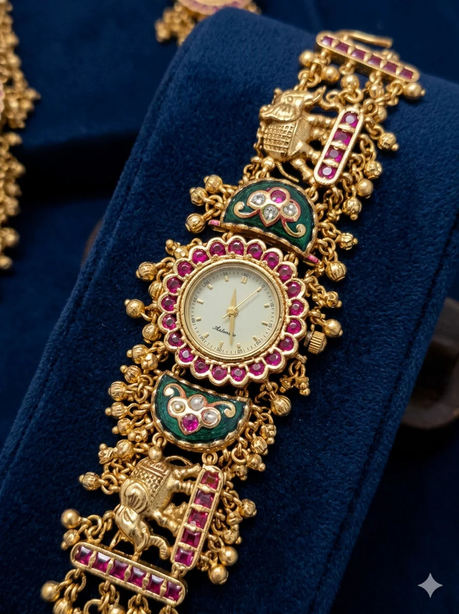 Vintage Royal Kashmiri Stonework Bracelet Watch