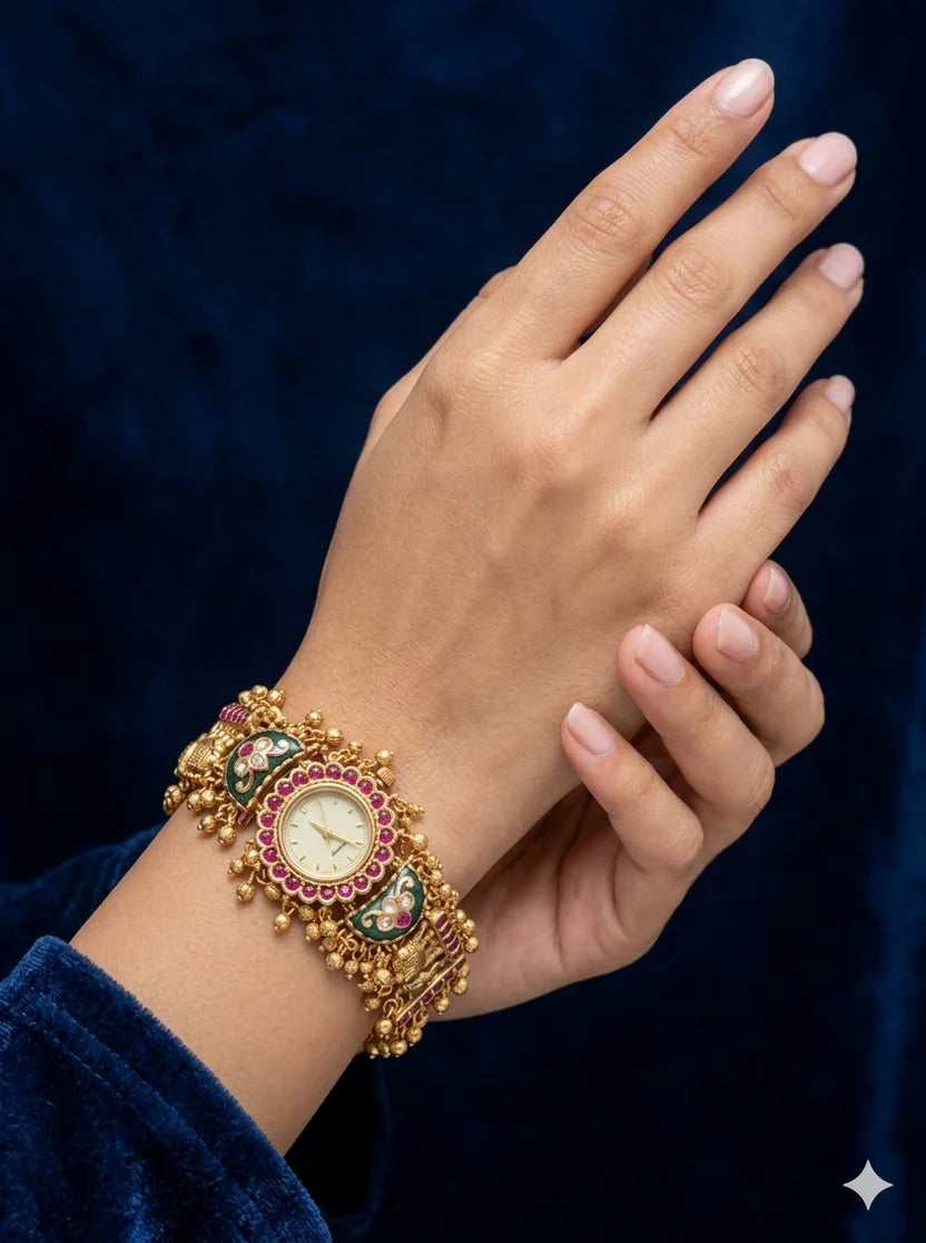 Vintage Royal Kashmiri Stonework Bracelet Watch